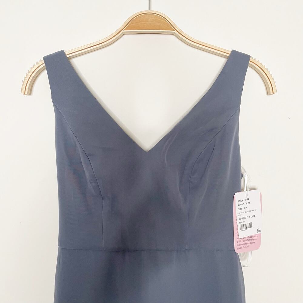 SOCIAL BRIDESMAIDS SLEEVELESS TIE BACK CHIFFON‎ TRUMPET GOWN 8194 Silverstone 0 - Picture 2 of 9